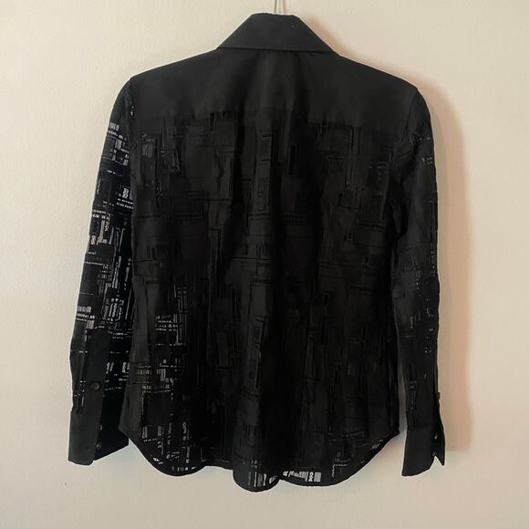 Lafayette 148 Black Translucent Long Sleeve Blouse Cotton Blend Women size Small - Picture 9 of 12
